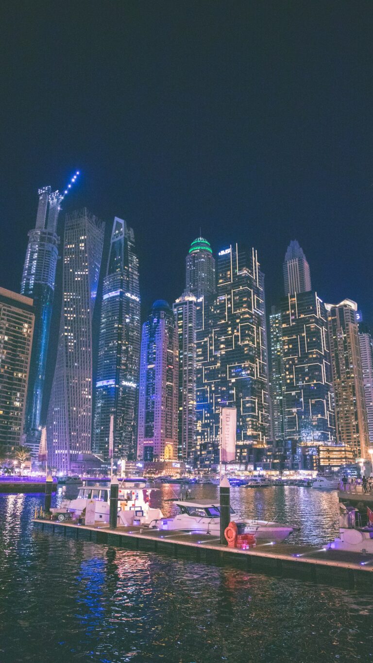 Dubai Marina waterfront at night for a Dubai stay guide