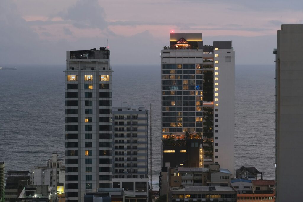 Colombo skyline with ocean view at dusk for a Farelyt night guide