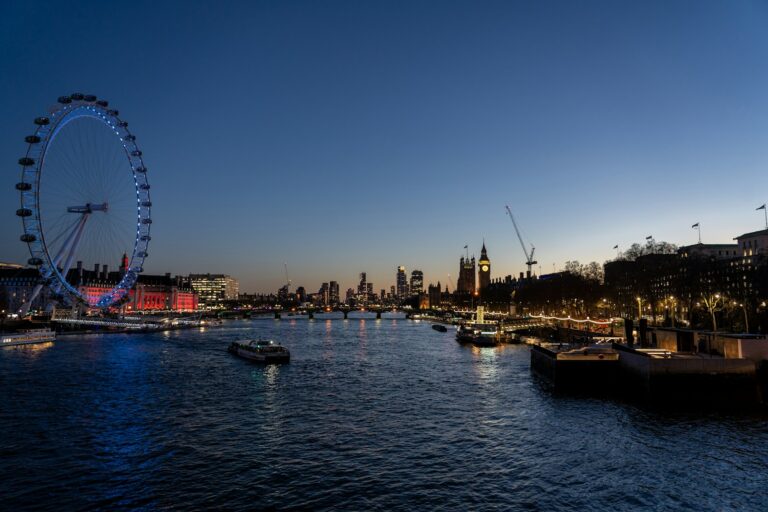 London skyline at night for a nightlife and evening planning guide