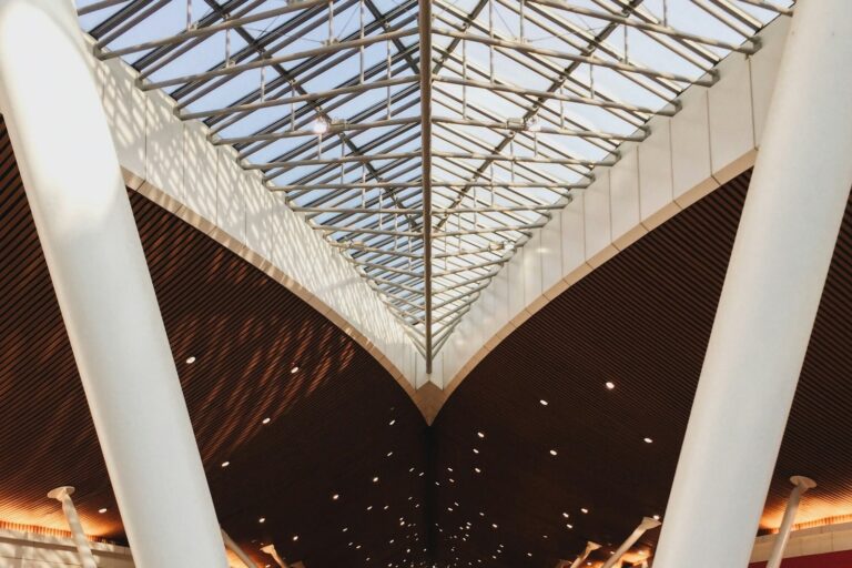 Glass roof and white columns inside the terminal at Kuala Lumpur International Airport (KLIA)